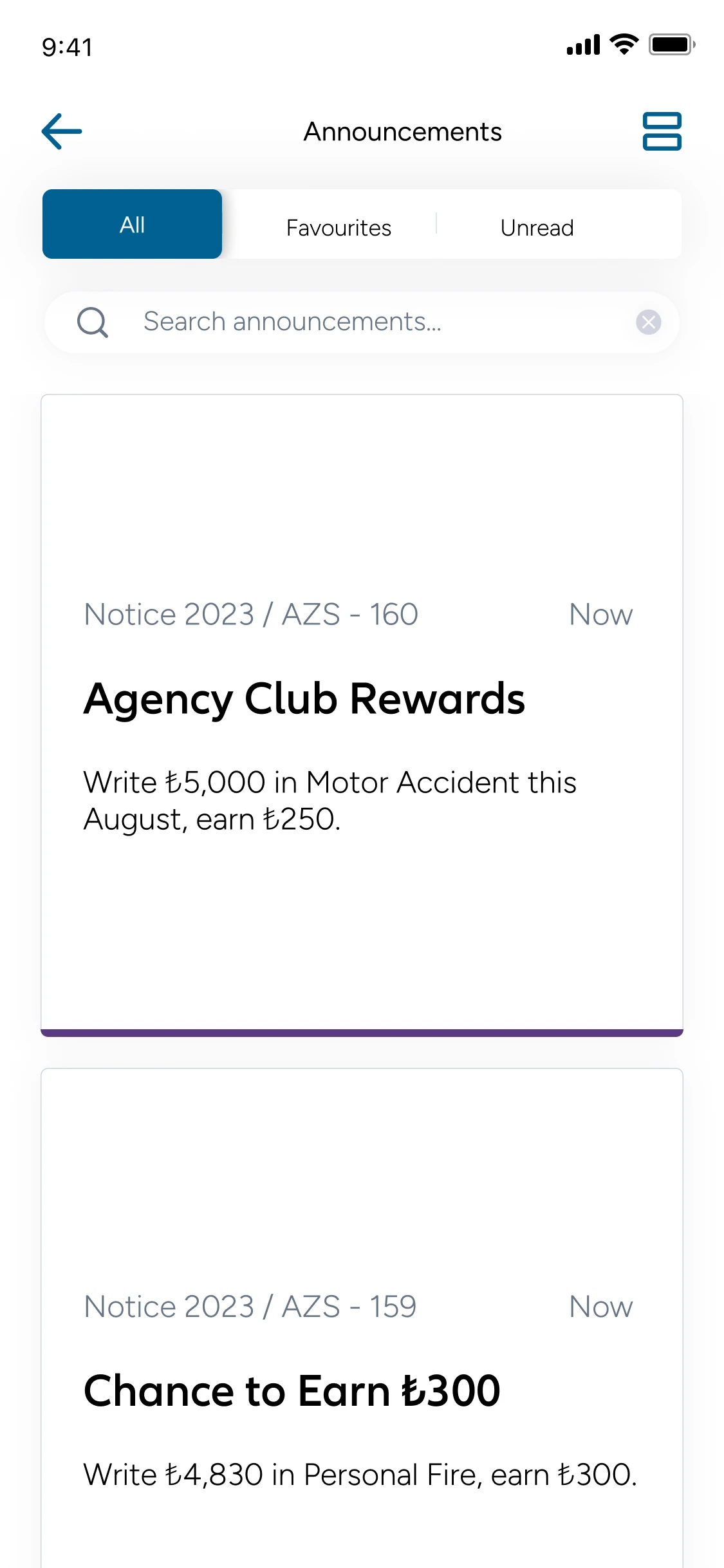 Announcements as cards on mobile