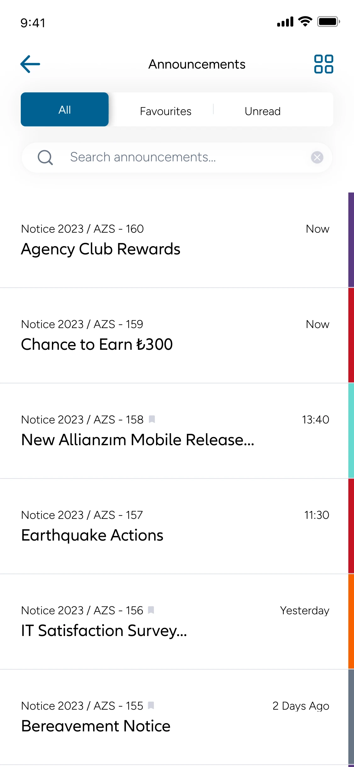 Announcements as a list on mobile