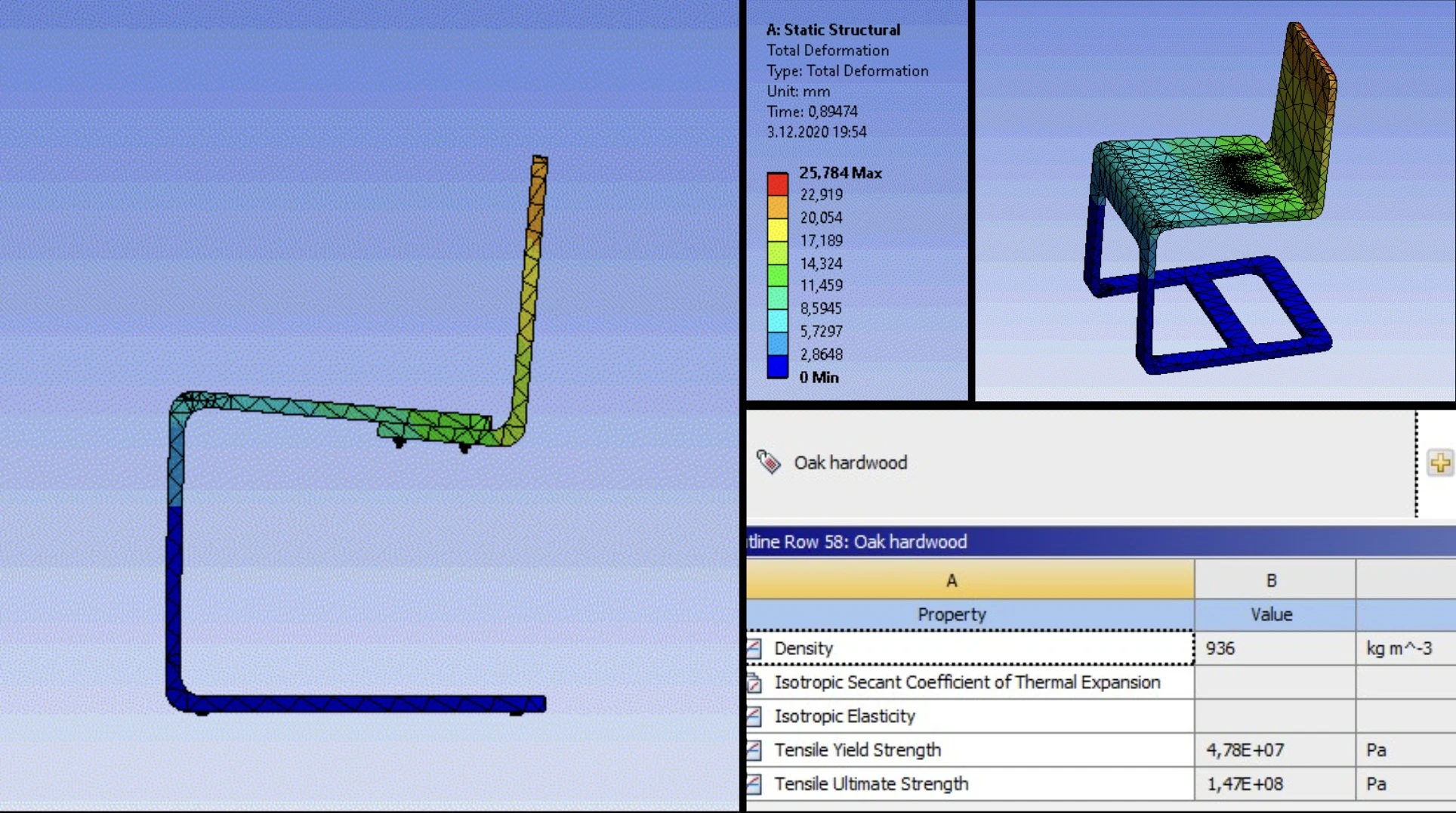 Deformation analysis of the chair under load
