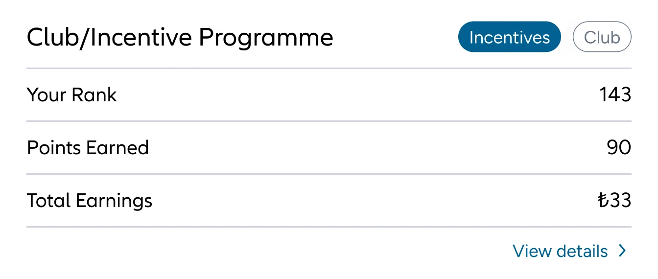 Club/Incentive programme card, empty state