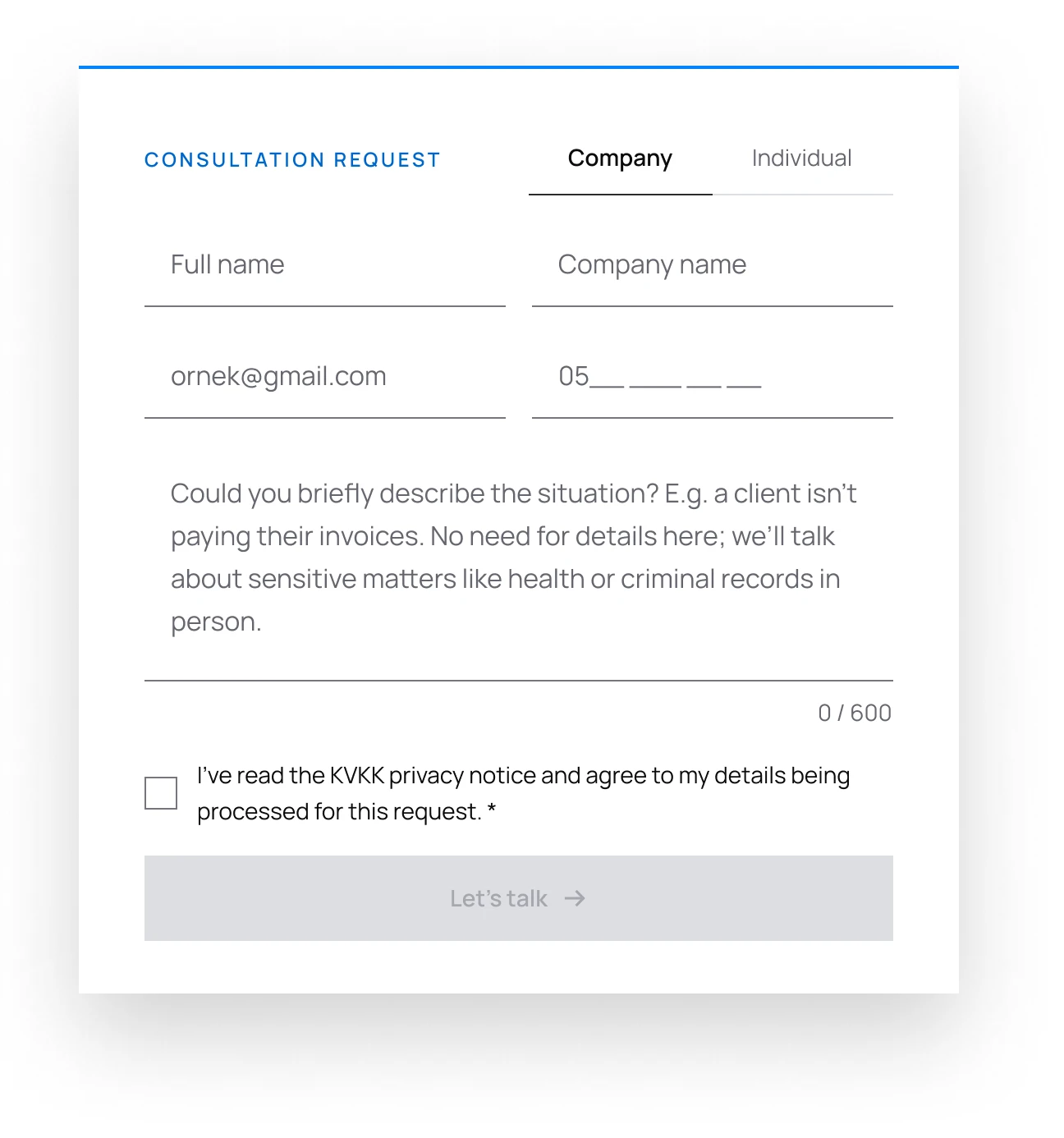 Consultation form, empty