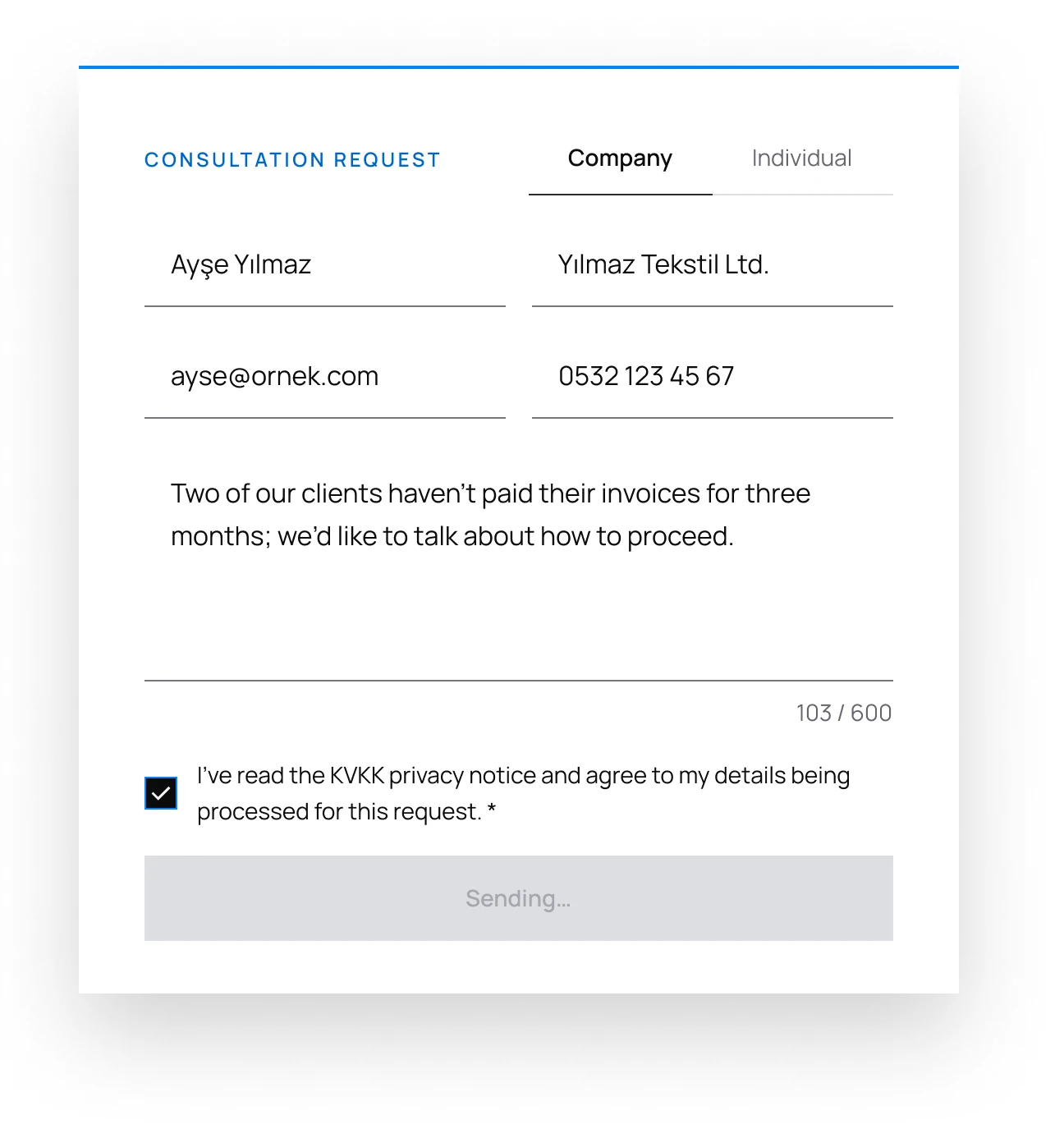 Consultation form while sending