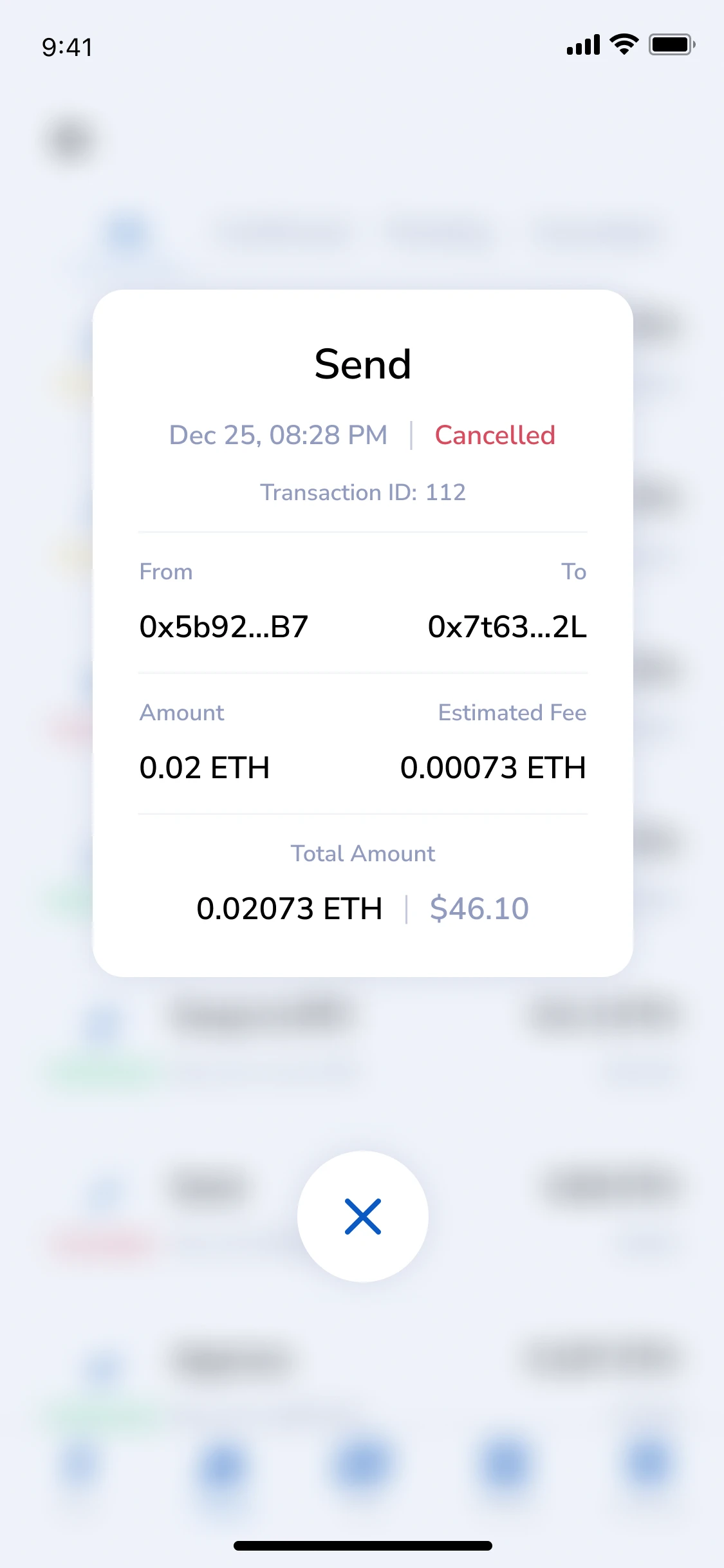 Transaction history: Send