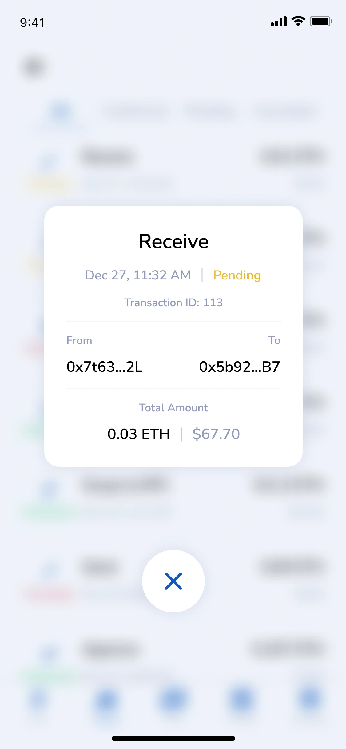 Transaction history: Receive