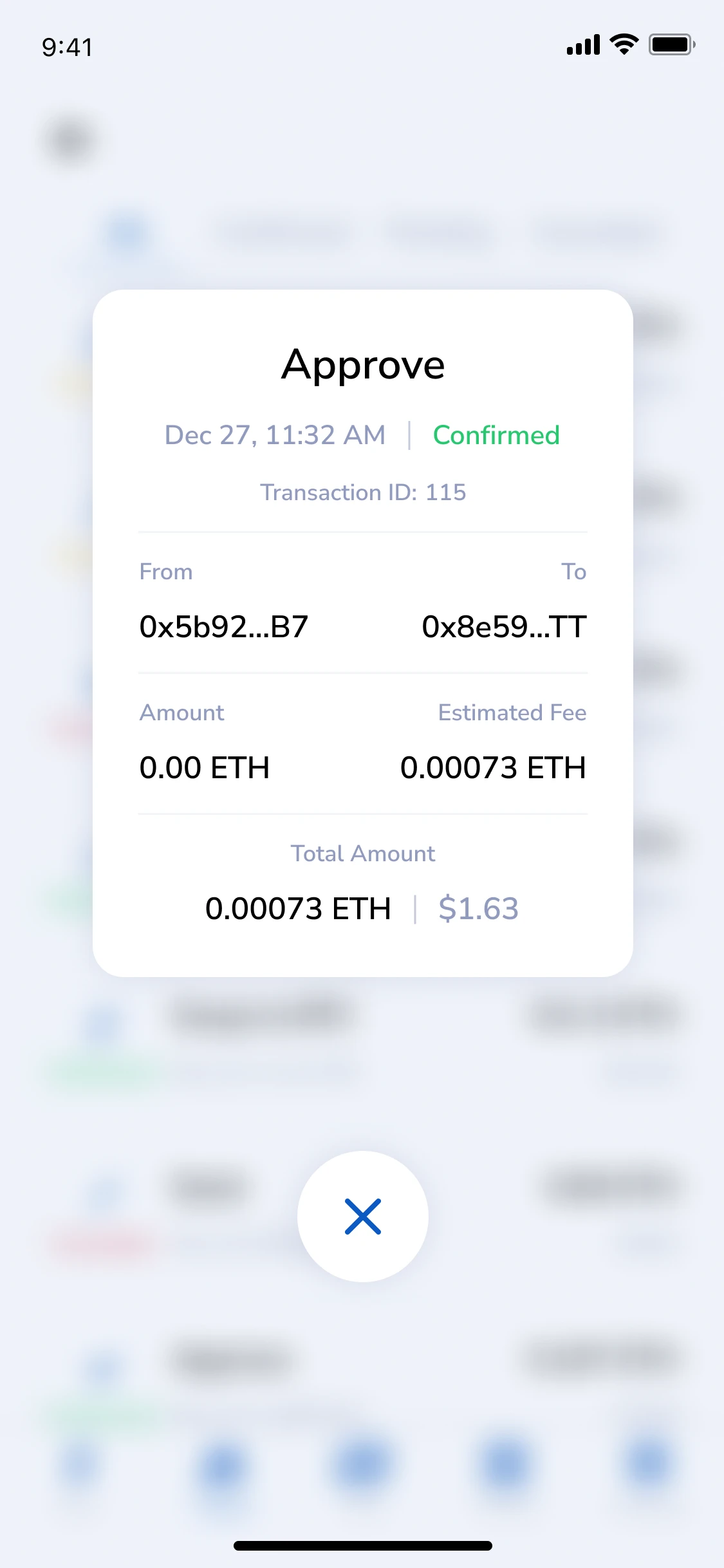 Transaction history: Approve