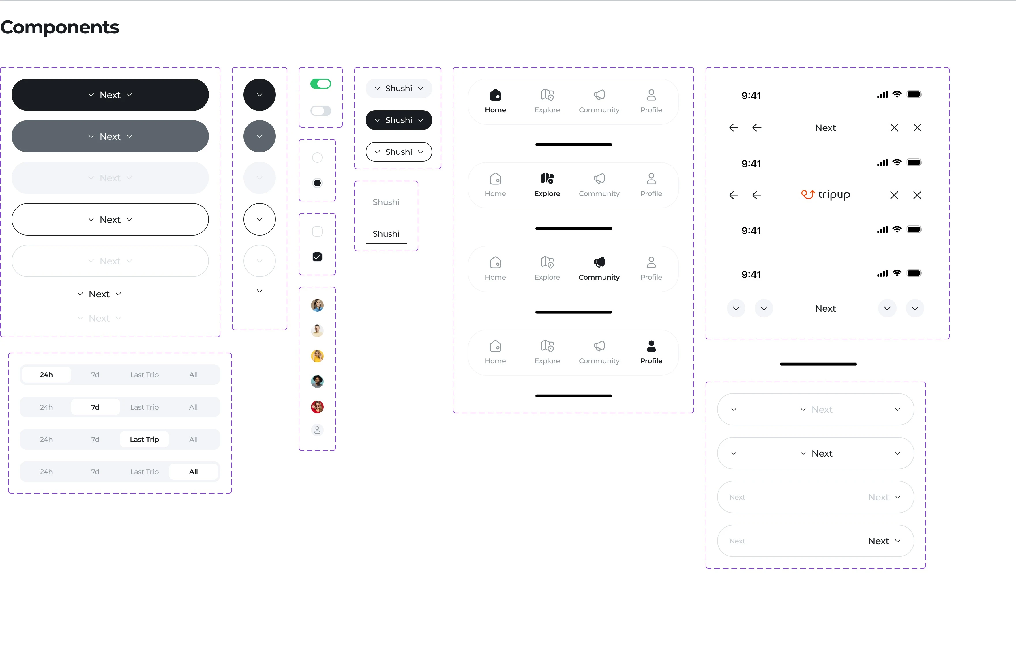 TripUp UI kit: components