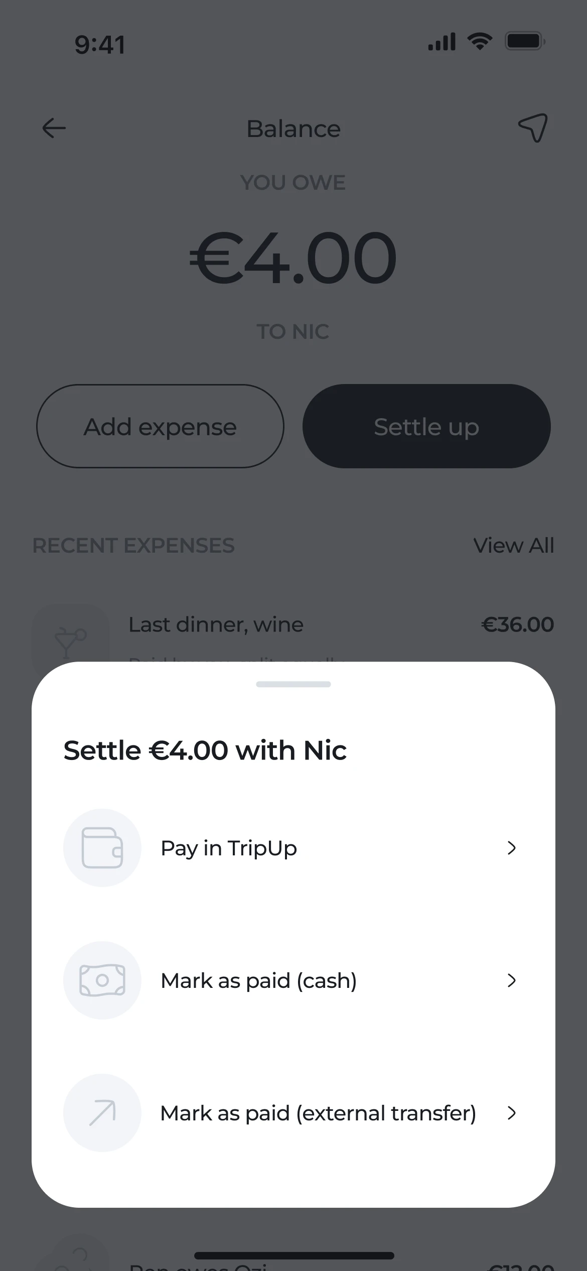 Expenses & settling up: Settle up