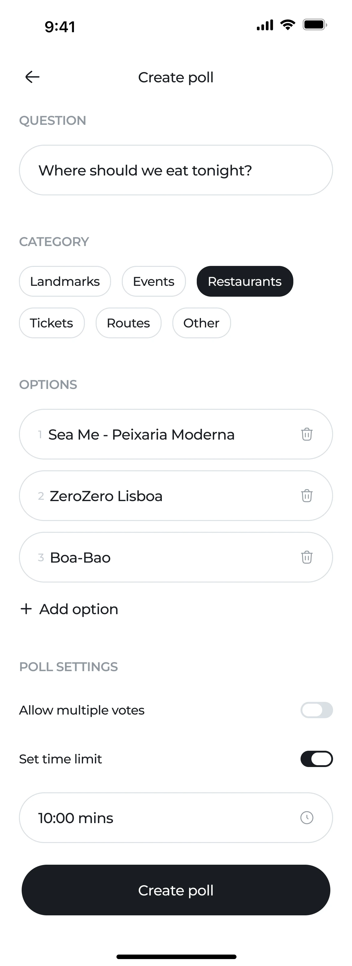 Polls: Create a poll