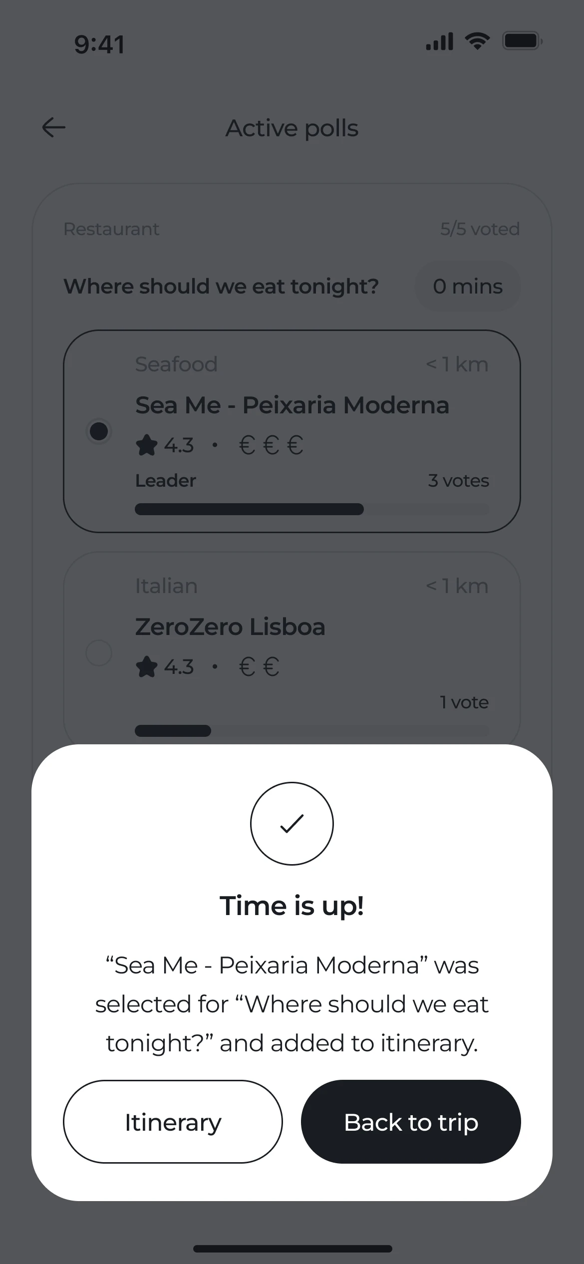 Polls: Poll closed · added to itinerary