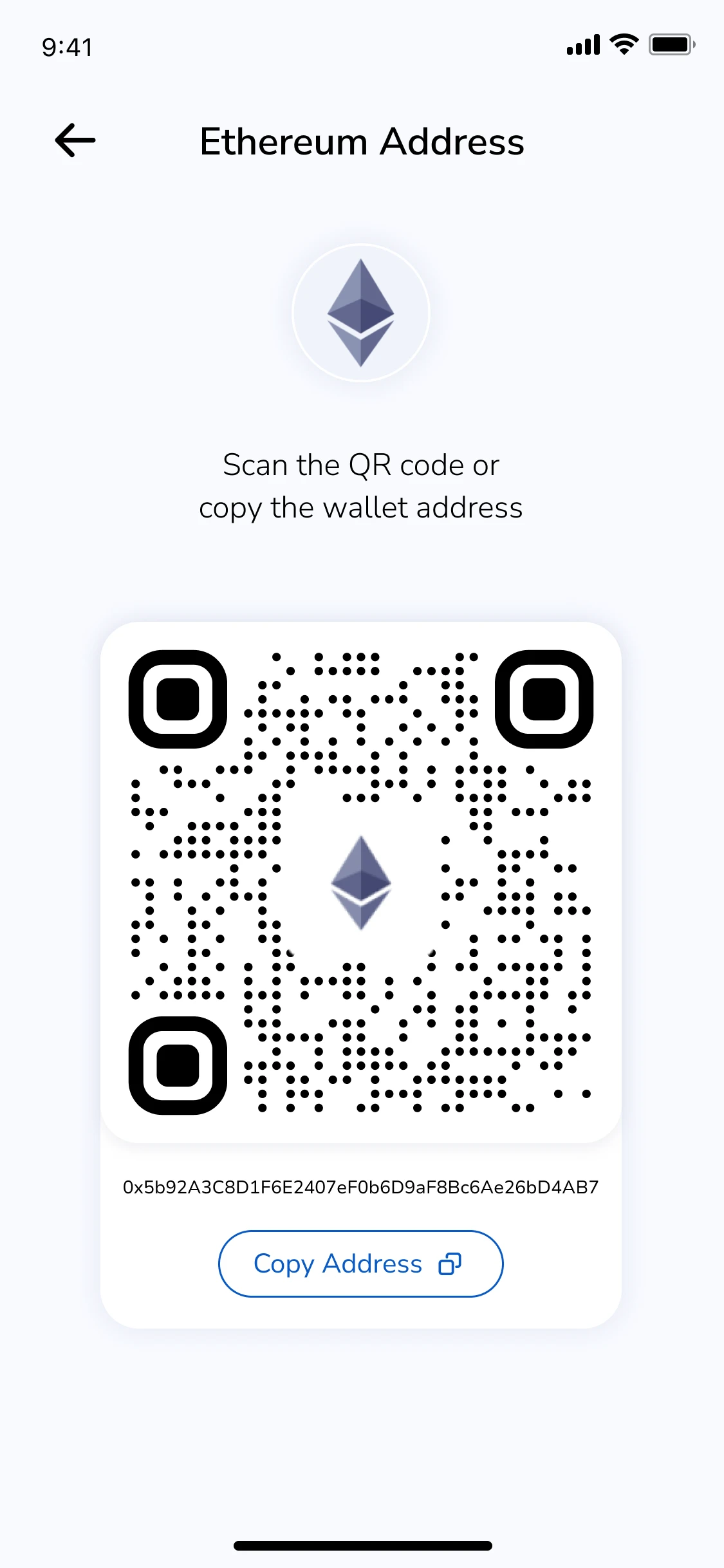 Receive & QR: Receive · Ethereum address