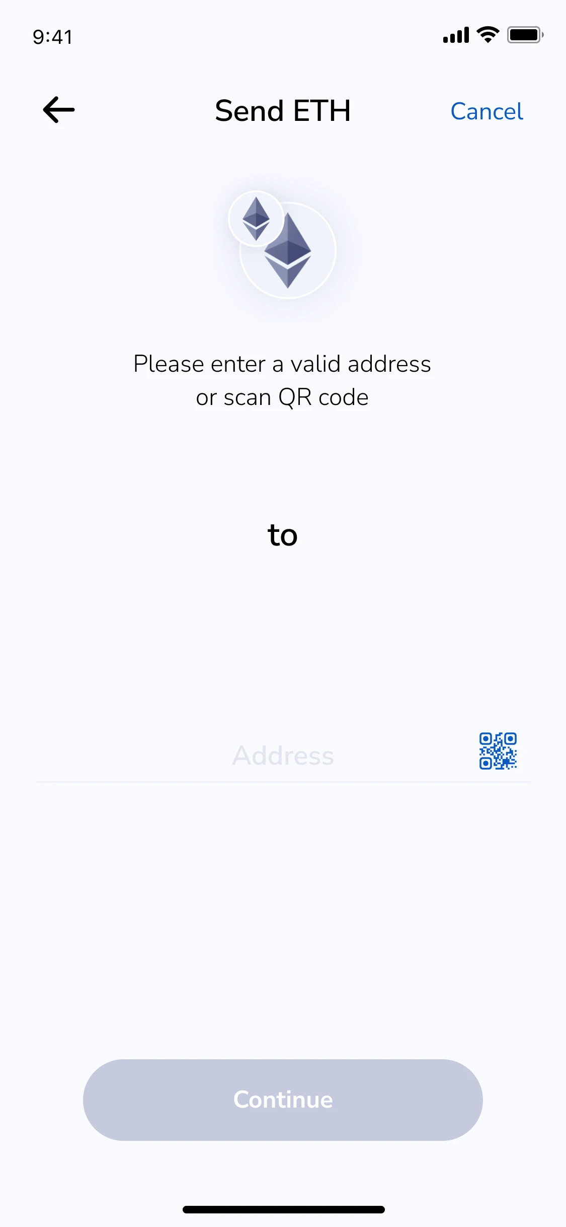 Send: Recipient · paste, type or scan