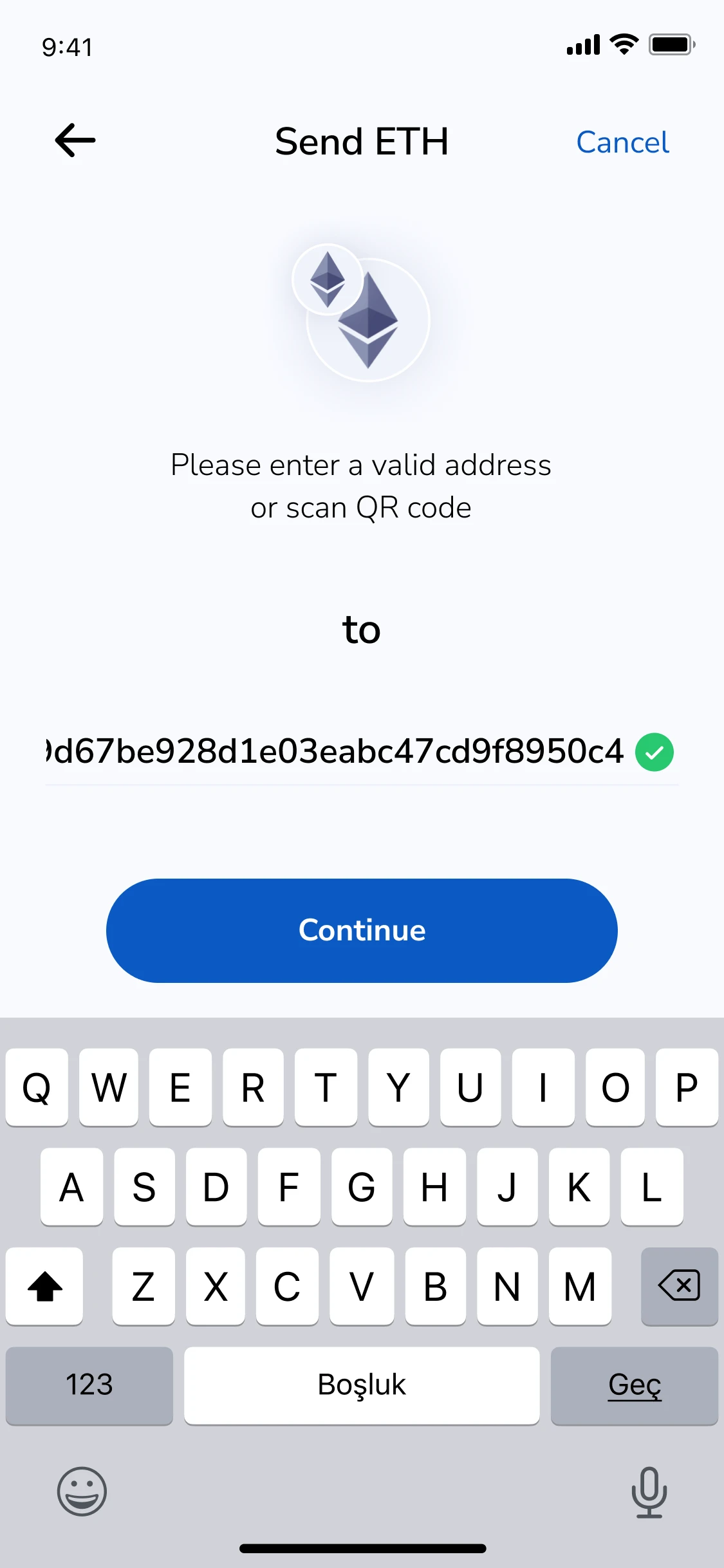 Send: Valid address
