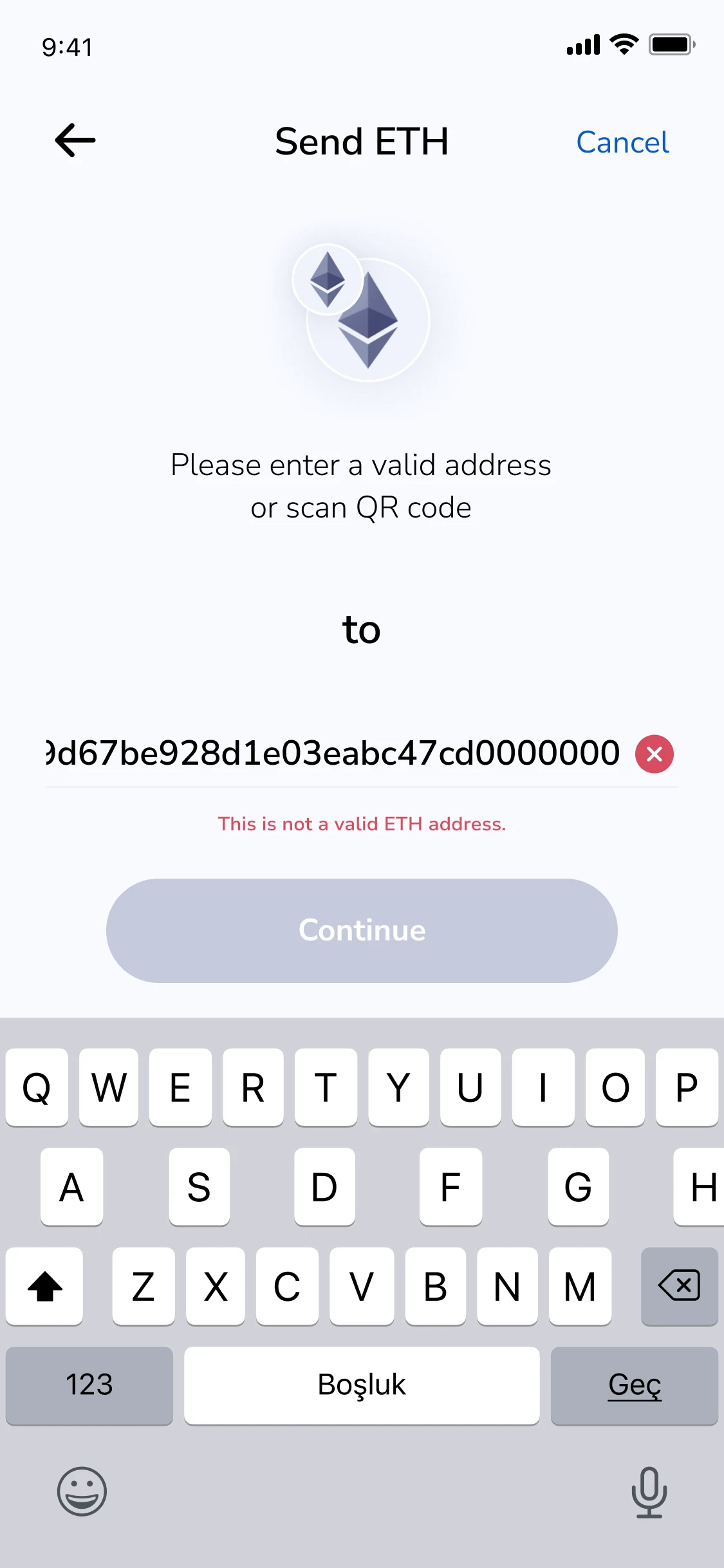 Send: Invalid address