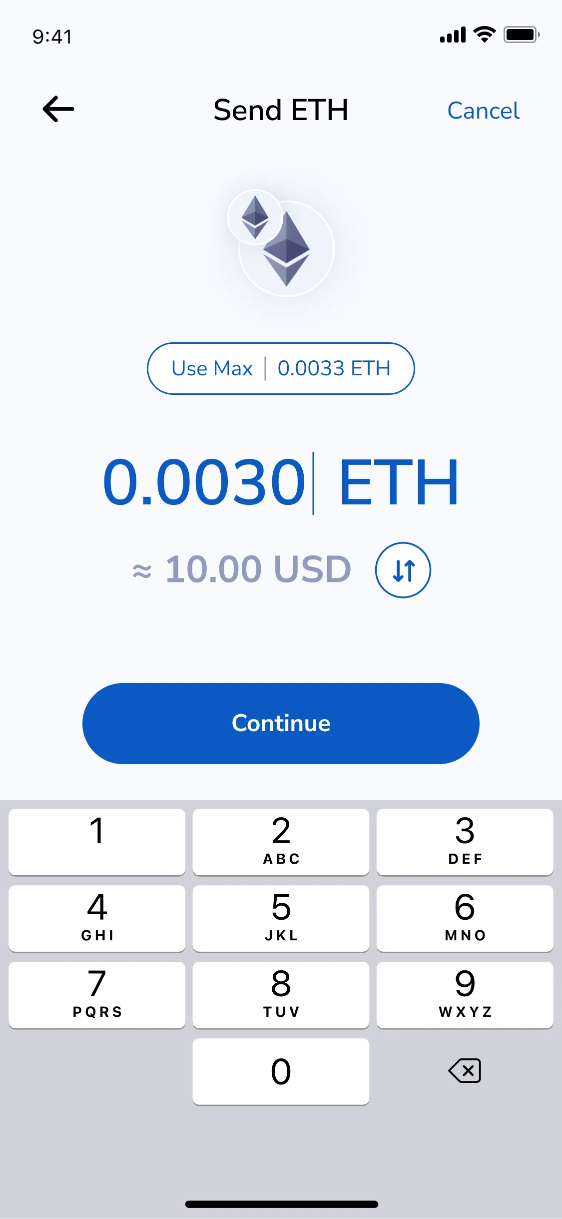Send: Amount · ETH or USD