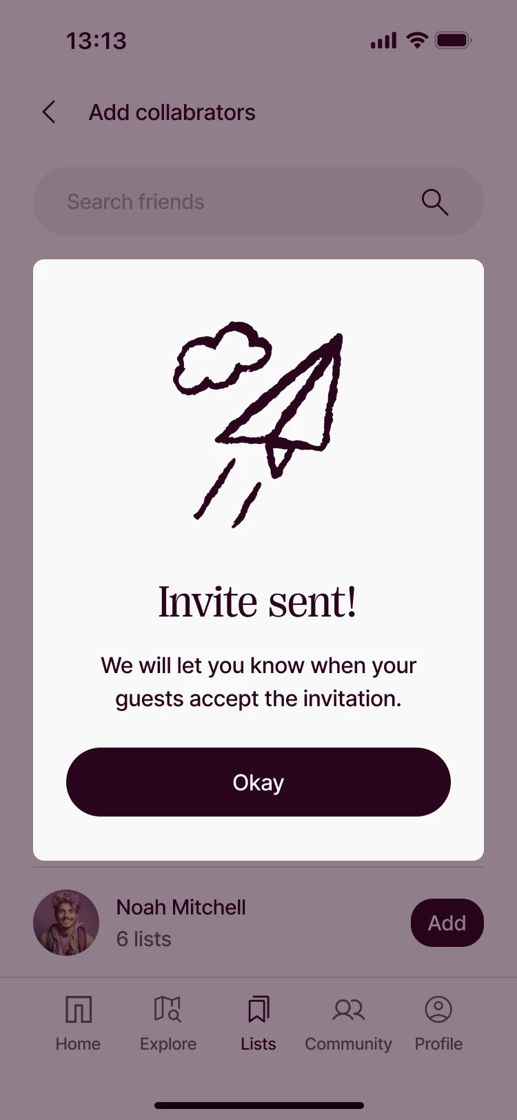 Share & collaborate: Invite sent