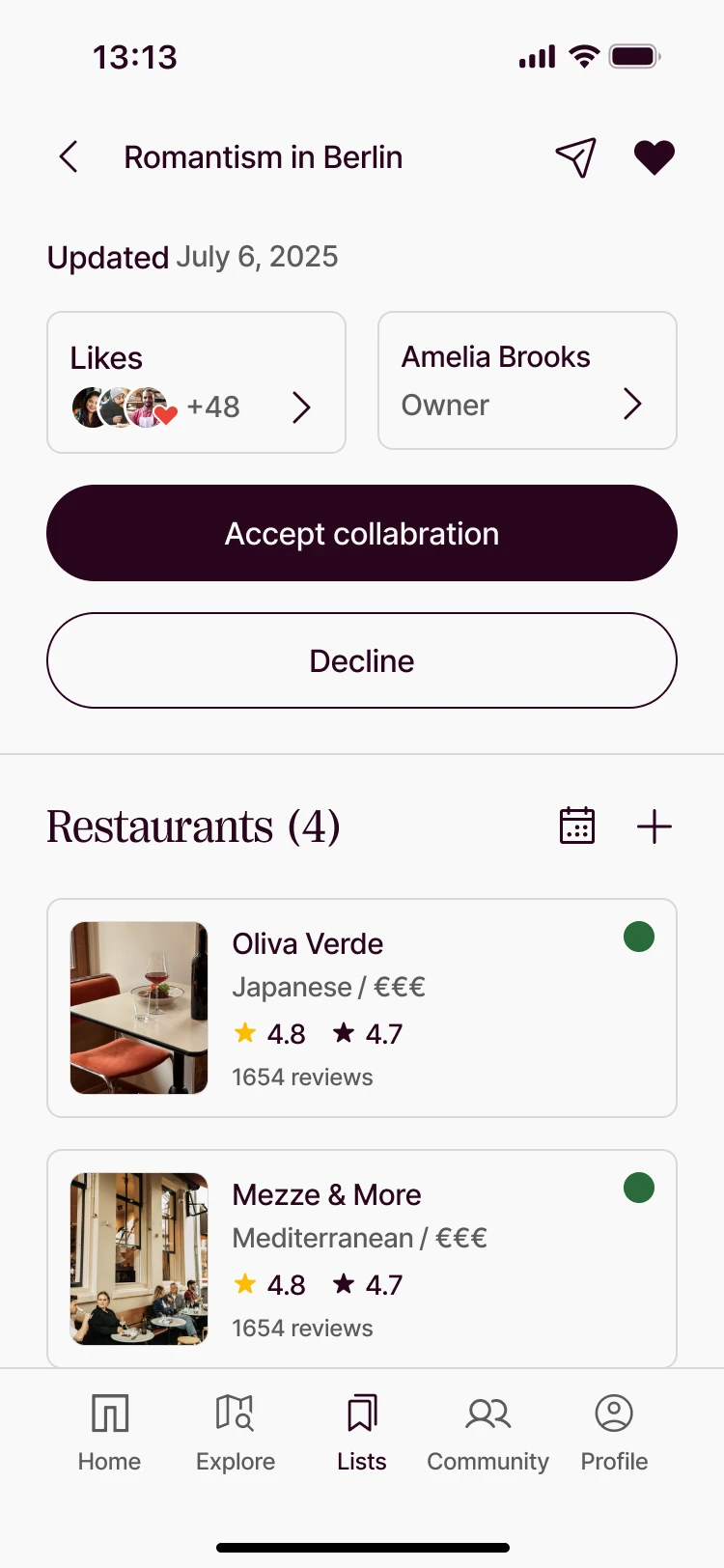 Share & collaborate: Invited list · accept or decline